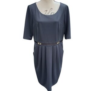 Tahari ASL Blue/Grey Short Sleeve Pocket Pleated Skirt Back Zip Dress (16)